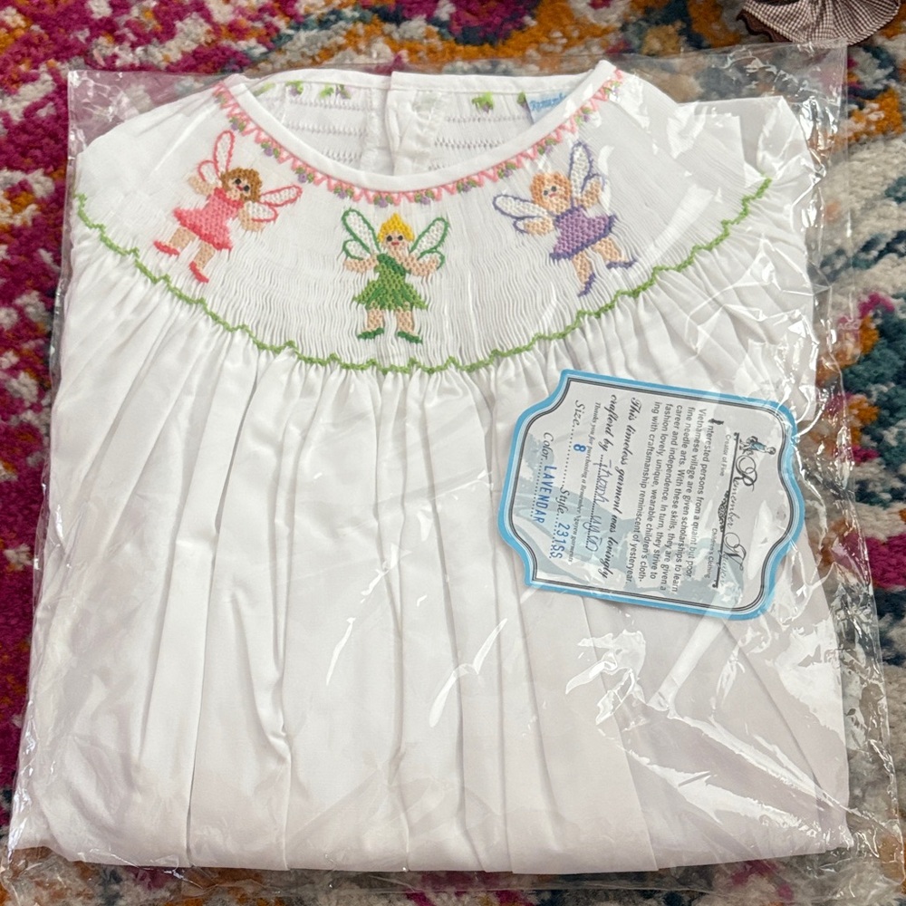 White Smocked Dress with Embroidered Fairies